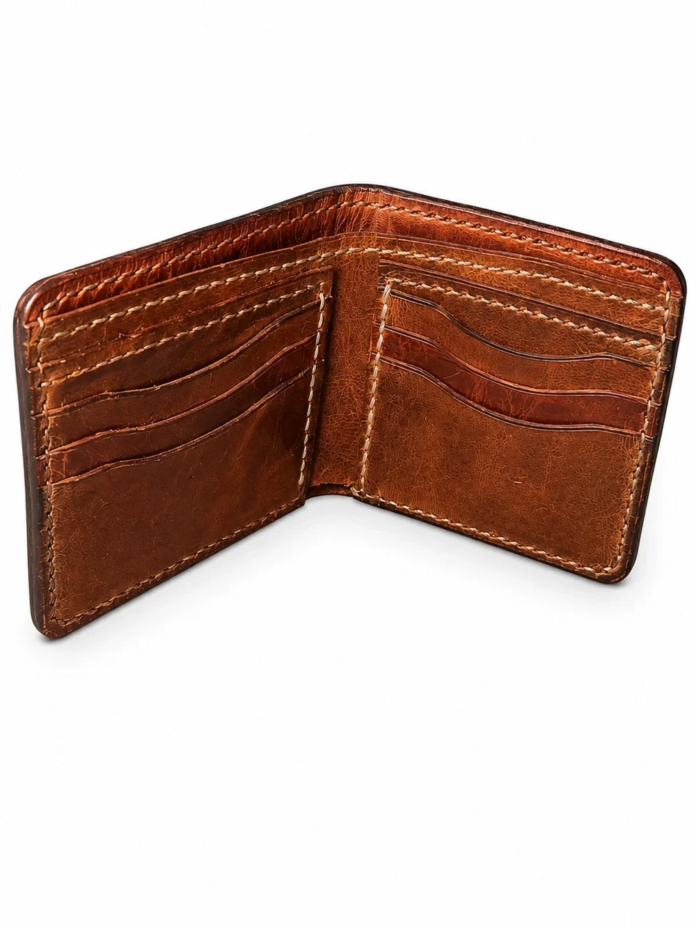 Hand-Tooled Leather Bifold Wallet Basketweave Design Brown floral